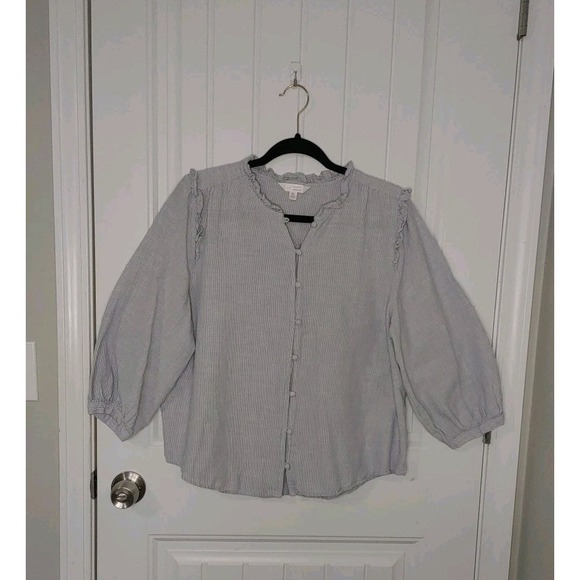 Lauren Conrad XL Puff Sleeve Picnic Prairie Top Cottagecore Boho Relaxed Fit Ruf - Picture 2 of 6